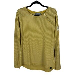 The North Face Mustard Striped Button-Accent Long Sleeve Top Size Large